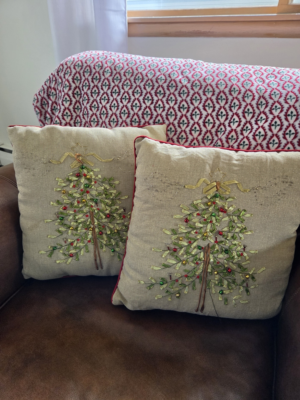 Holiday Embellished Christmas Tree Throw Pillow - Beige
